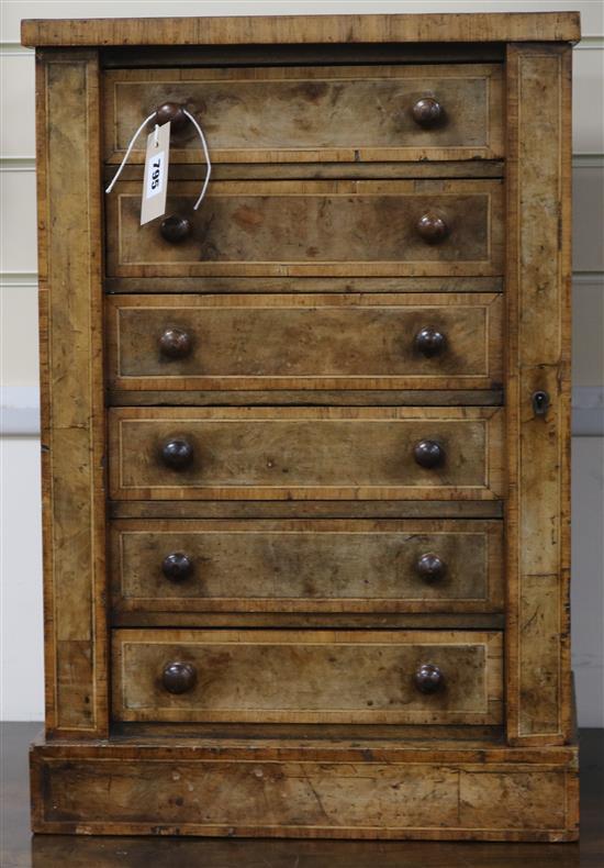 A Victorian cross-banded walnut Wellington chest of small proportions, fitted six drawers, (top a.f.) H.60cm